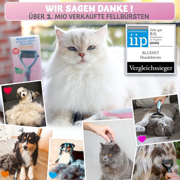 Буршлюк для котів BluePet: щітка для підшерстя, вичісування, догляд за довгошерстими котами (S-M, рожевий)