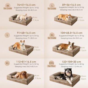 Ортопедичне ліжко для собак EHEYCIGA, 89x56 см, Memory Foam, для собак середніх та маленьких порід, водонепроникне, з високим бортиком, Kamel