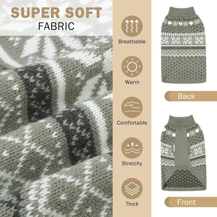 Светр для собак SCENEREAL: теплий, м'який, з високим коміром, для великих, середніх та маленьких собак. Ідеальний для святкування Різдва!