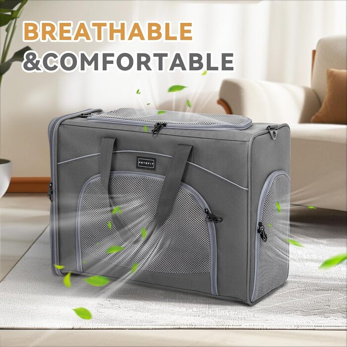Транспортна сумка для собак та котів Petsfit 55x40x23 - переноска для тварин в літак, авто, поїзд (сірий)