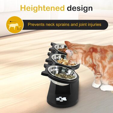 Набір мисок для котів 3 в 1: годівниця, поїлка, підставка. З нержавіючої сталі, з дерев'яною підставкою. Підходить для котів та маленьких собак.