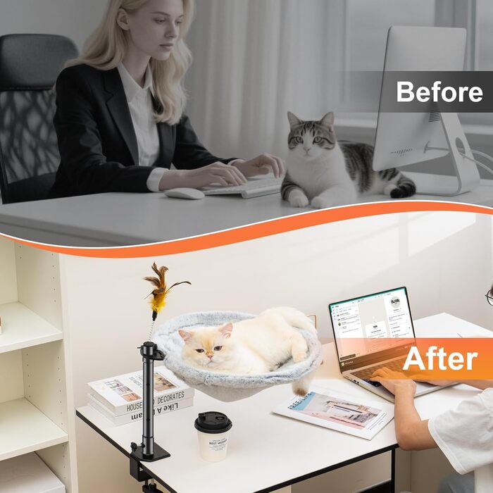 Крісло-гамак для кота Uross на стіл - 360° обертання та регулювання висоти, м'яке, з 2 знімними чохлами, для дому та офісу, цілорічне використання (одношарове, сіре)