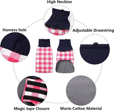 Зимовий нашийник для собак Dachshund від Geyecete, водонепроникний, з отвором для повідка, теплий, для маленьких собак, рожевий в клітинку (XS)