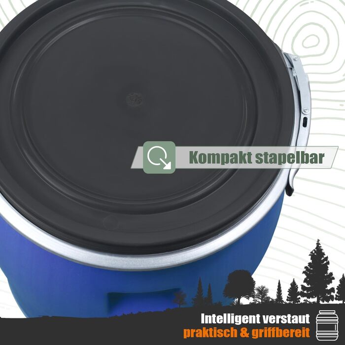 Футлярна бочка 60л з кришкою та обідком, харчова, 34см, універсальна, для саду (Блакитна)