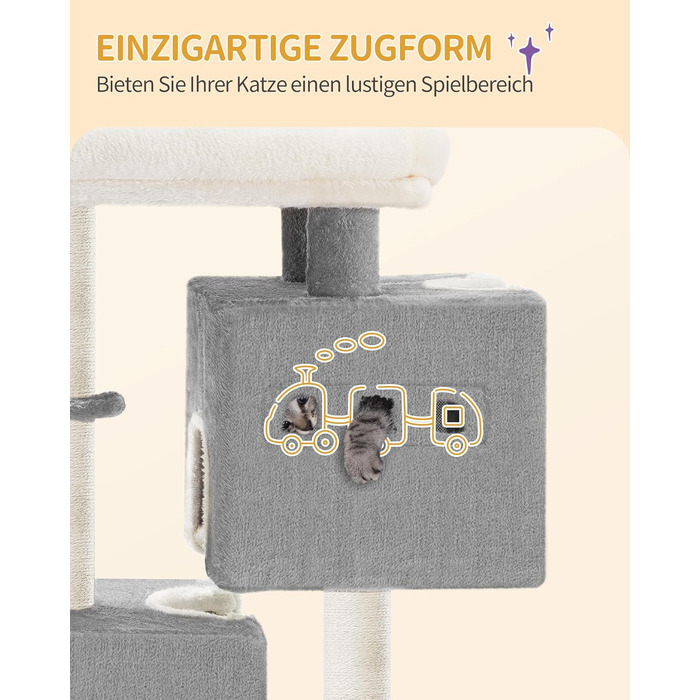 Дерево для кігтів Hzuaneri Kratzbaum 75 см, кігтеточка для котів з лежаком, будиночком, сизалевими стовпчиками та іграшками, сірий колір, MS07618LG