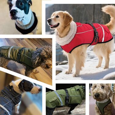 Зимовий одяг для собак, водонепроникна куртка для великих собак з регульованими лямками, теплий одяг для собак з флісу, світловідбиваючі смуги, підходить для лабрадорів, оливковий, XL