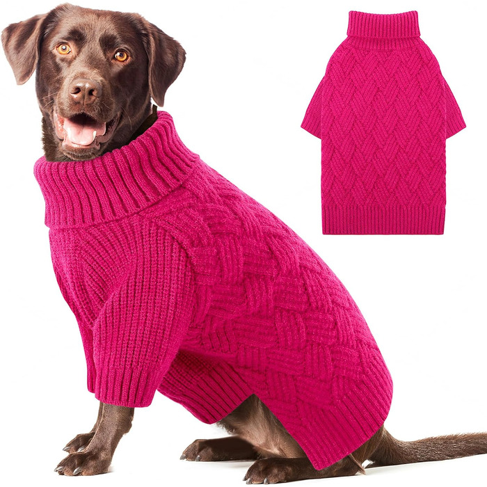 Теплий зимовий пуловер для собак AOFITEE (для такс та інших порід), з довгим рукавом та коміром-горловиною, м'який фліс, для маленьких, середніх та великих собак (XXL, Маджента)