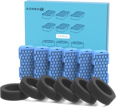 Фільтр для фонтану для котів AONBOY, 6 фільтрів + 6 пінних, багаторівнева фільтрація, ізоляція шерсті, для S3-SC