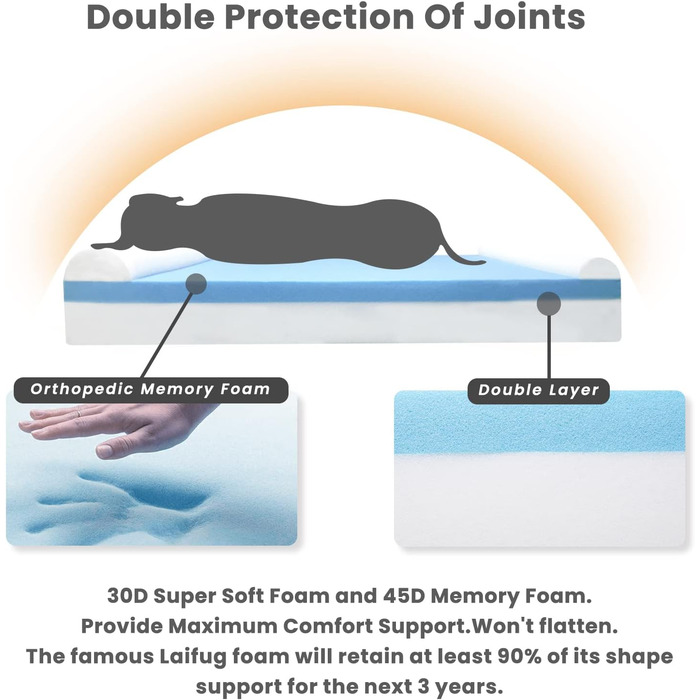 Ортопедичне ліжко для собак Laifug з ефектом пам'яті, велике, водонепроникне, сірий сланцевий колір, 127 x 92 x 23 см