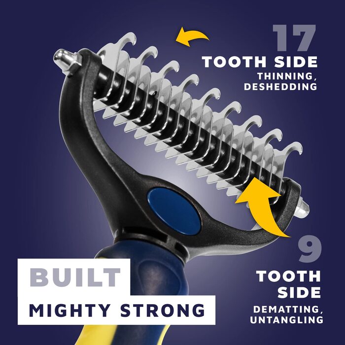 Інструмент для догляду за шерстю собак та котів: двостороння щітка для розплутування та видалення ковтунів, знежирюючий гребінець