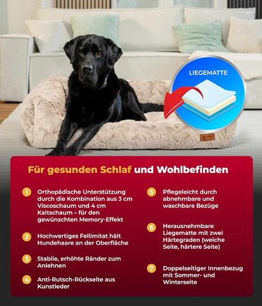 Ортопедичне ліжко для собак HS-Hundebett® Deluxe Exklusiv S (60x75 см) з Memory Foam та антиковзаючою основою. Виготовлено в Німеччині. Можливість прання.