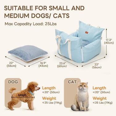 Автокрісло для собак PETTENA: м'яке, знімне, з кишенями для зберігання, для маленьких та середніх порід