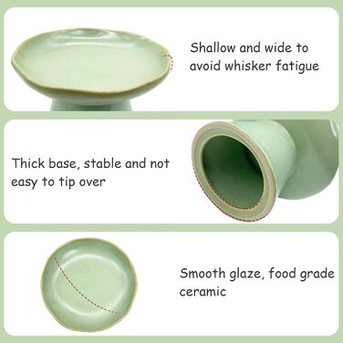 Керамічні миски для котів, 2 шт., 15.5 см, зелені - підняті, широкі, для води та корму