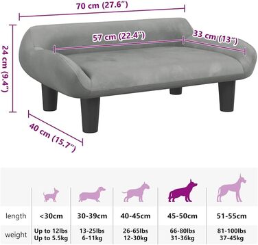Крісло-ліжко для собак, м'яке лежання для тварин, лежанка для маленьких собак та котів, світло-сірий велюр, vidaXL