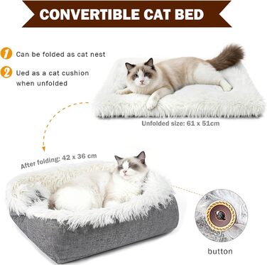 М'яке ліжко для котів, 60x45 см, плюшеве, для котів та маленьких собак, 2 в 1, тепле гніздо, ліжко-мішок, ковдра для котів, миється, зручне, 61x51x3 см