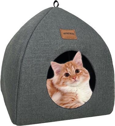 Котячий будиночок Whiwhi для дому, складаний, з окремою подушкою, м'яке ліжко для котів, темно-сірий, 45x45x41 см, зручне та пране