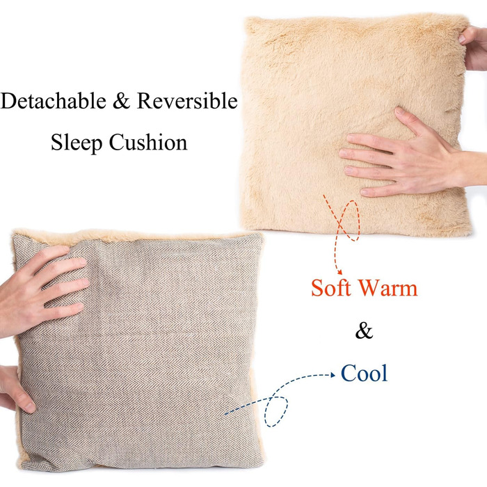 Кігтеточка-будиночок для котів, розкладне ліжко-печера, будиночок для котів з пральними подушками, ліжко для кошенят, кіт-кігтеточка, м'яке та тепле ліжко для котів у приміщенні для кошенят та середніх M(15 x 15 x 15 дюймів) Бежевий