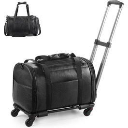 Сумка-переноска для тварин з екошкіри на колесах, для собак та котів до 6,8 кг, підходить для авіаперельотів, кемпінгу (чорна)