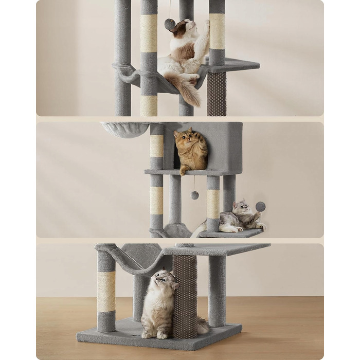 Високий когтеточка-комплекс Feandrea: ігровий центр з лежаком та стовпчиком для кігтів, 161 - 220 см