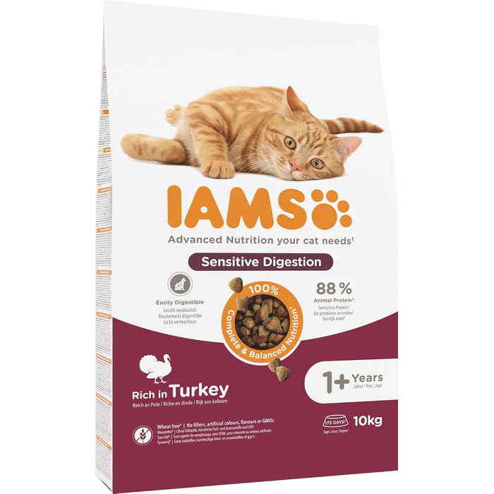 Сухий корм для котів IAMS Sensible Digestion з індичкою для чутливого травлення, 10 кг