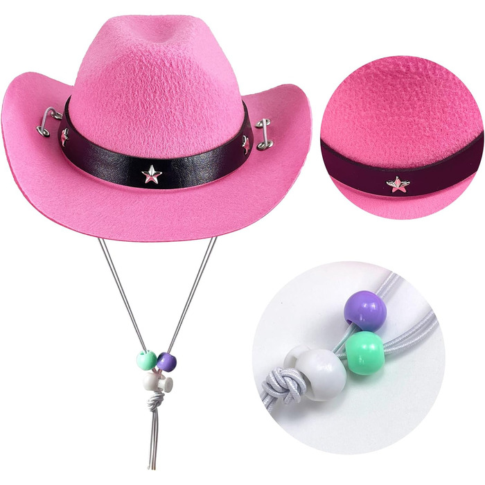 Ковбойський костюм для тварин: капелюх та бандана, рожевий. Аксесуари для собак та котів, ідеально для свят та повсякденного використання