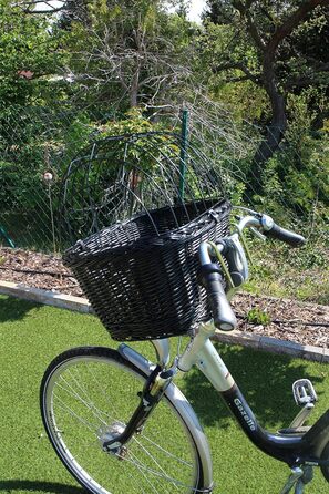 Корзина для велосипеда для собак, ручка, плетіння з лози, чорний колір, металевий каркас, з подушкою, різні розміри, XL з подушкою