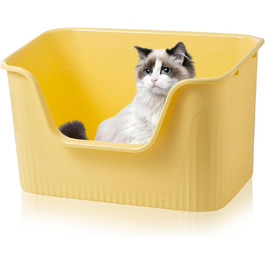 Відкритий лоток для котів Duscdesp, 64x45x33 см - великий, без кришки, з високим бордюром, сірий (жовтий)