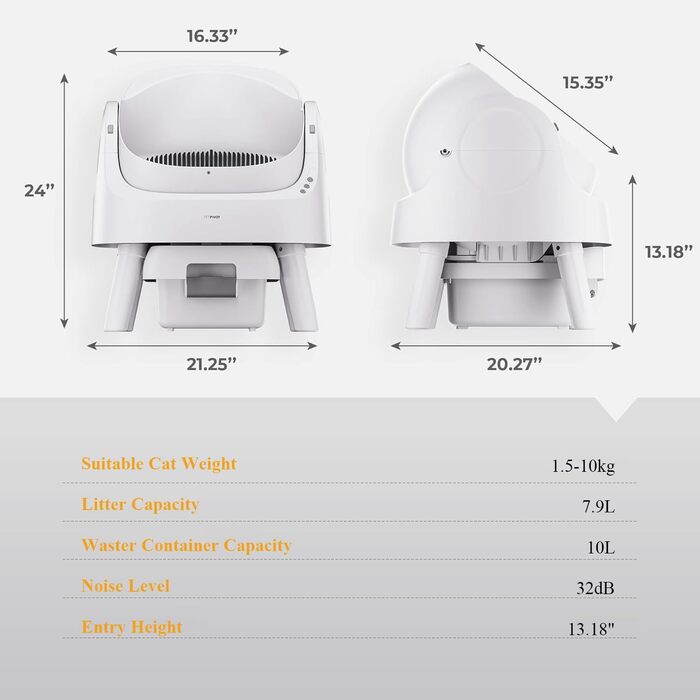 Автоматичний лоток для котів Katzenklo Selbstreinigend XXL Білий – Інтелектуальний дизайн з відкритим верхом, великий об'єм, ручний та автоматичний режими