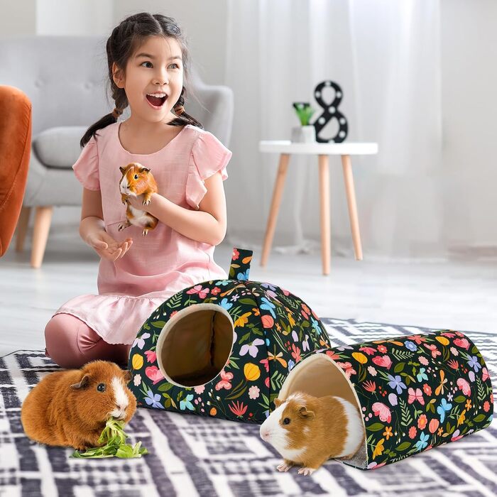Будиночок та тунель для морських свинок Hedgeink – затишний дім та іграшки для кроликів, морських свинок, хоряків та інших дрібних тварин (зелений метелик та квіти)