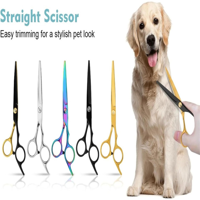 Професійний набір ножиць для собак 6 в 1: 6,6' - ідеально для грумінгу собак, котів та інших тварин. В комплекті: прямі, зубчасті та вигнуті ножиці (чорний + жовтий)