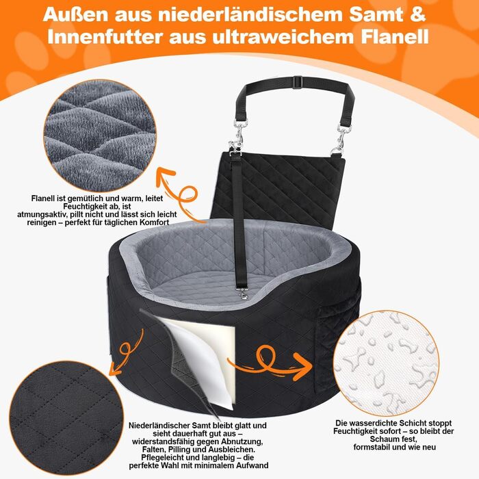 Автокрісло для собак - чорне автокрісло-бустер для маленьких собак з 28D Memory Foam, неслизький водонепроникний підкладка, переноска для подорожей з кишенями для зберігання та ковдрою, сірий (01-Чорний)