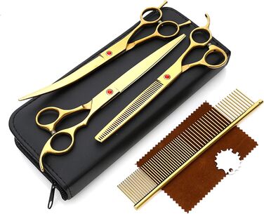 Професійна ножиця для грумінгу собак 7,5 дюймів: набір для догляду за собаками (вигнута, пряма, розріджуюча)