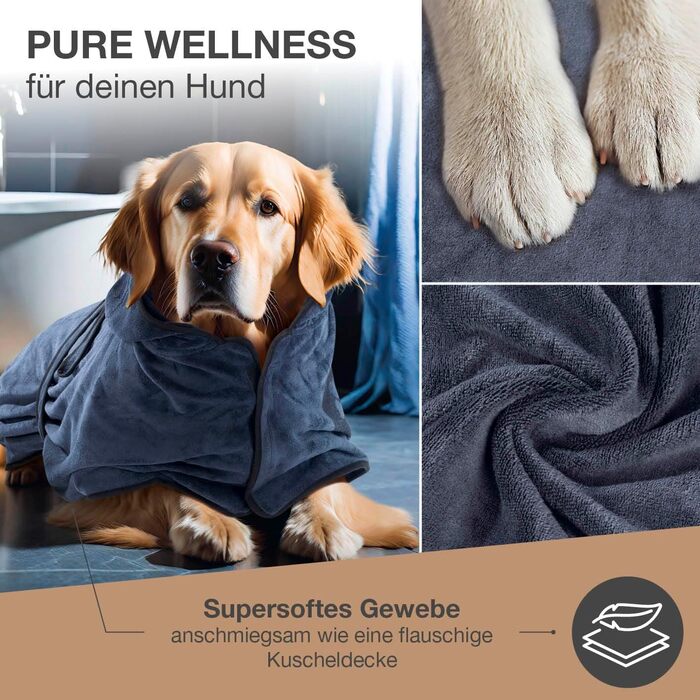 Рушник для собак темно-синій, розмір M | М'який, швидковисихаючий, вбираючий | Рушник для тварин з клямками | Для середніх собак | Аксесуар для домашніх тварин темно-синього кольору, 1 шт.