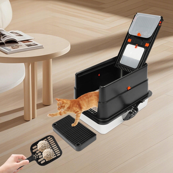 Відкритий лоток-куветра для котів із нержавіючої сталі, чорний