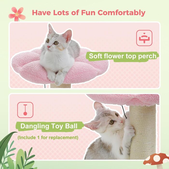 Кігтеточка для котів Petpela, модель 'Гриб', рожева, з ліжком-квіткою, 19.6'
