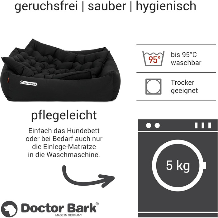 Ортопедичне ліжко для собак Doctor Bark - миється до 95°C, гігієнічне, без запаху, з м'якою подушкою для собак середніх порід (M - 80x70 см, чорний)