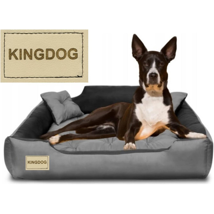 Ліжко для собак та котів KingDog з мікрофібри з двома подушками, корзина для собак, ліжко для домашніх тварин, миється, водонепроникний матеріал (розміри: 100x80 см / 115x95 см, сірий/чорний)