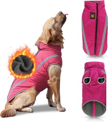 Водонепроникний теплий зимовий одяг для собак середніх та великих порід PETCUTE (3XL, обхват грудей 67 см, обхват спини 50 см) Рожевий