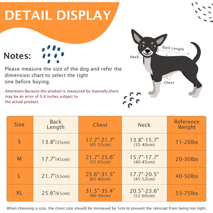 Дощовик для собак Vejaoo: водонепроникний, світловідбиваючий, з капюшоном. Підходить для малих, середніх та великих собак. Колір: помаранчевий, розмір: L