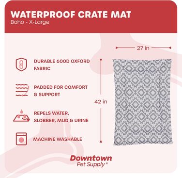 Підкладка для переноски для собак Downtown Pet Supply, 73,7 x 50,8 см, водонепроникна, Ripstop Nylon, для миття в пральній машині, розмір M, Boho, X-LARGE (42' x 27')