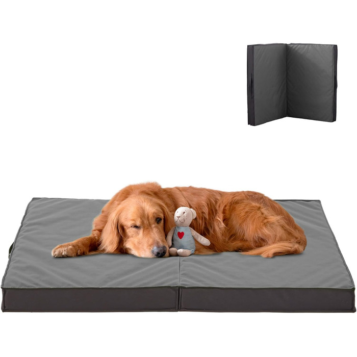 Ортопедичне собаче ліжко для великих собак, вологостійке, портативне, знімний чохол, складне, довговічне, 104.1 см, для будь-якої погоди (Сірий)