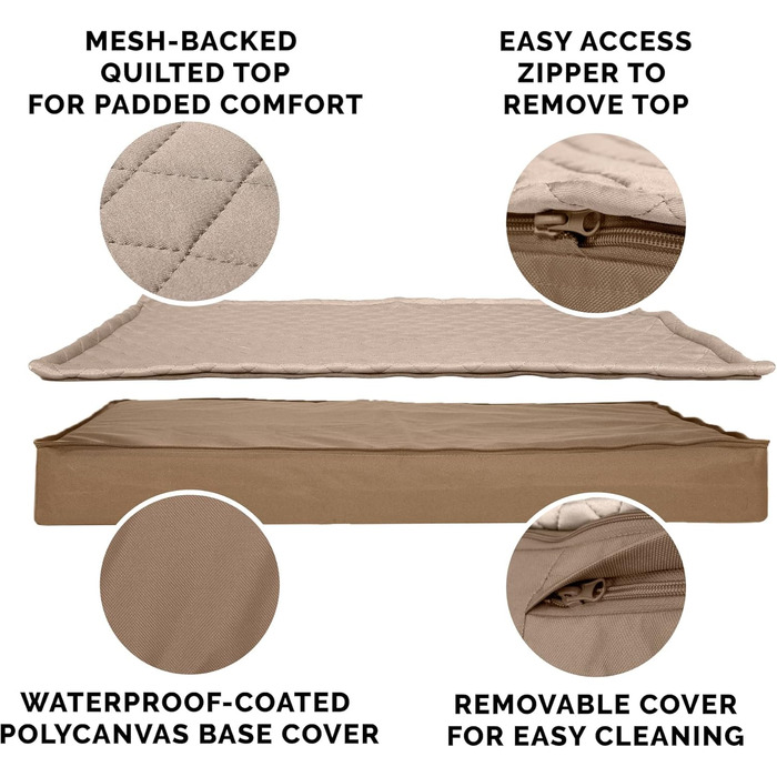 Гіркий собачий лежак Furhaven з охолоджуючим гелем, водовідштовхувальний, для собак великих та середніх порід, до 25 кг, знімний, пральний чохол, внутрішній розмір 135 x 102 x 13 см, матеріал Oxford Polycanvas, з логотипом, для використання в приміщенні т