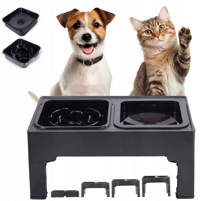 Миска для собак та котів: антиковзаюча, з регульованою висотою підставки та системою сповільнення їжі