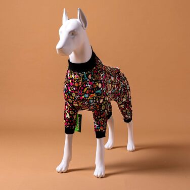 Піжама для собак LovinPet з повним покриттям, чорний кант, техніка серветки, захист від УФ, після операцій (M)