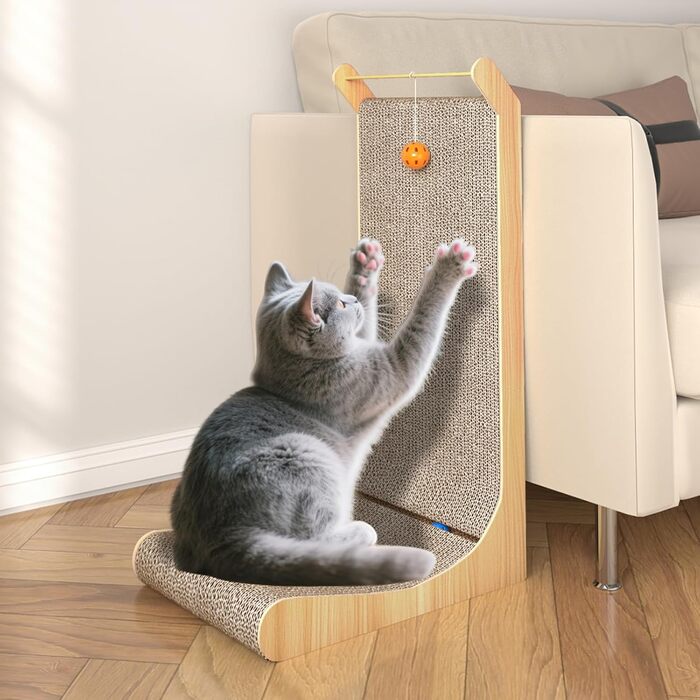 Кігтеточка для котів Dogat L-подібна, 68 см, з м'ячиком, захист меблів, картон