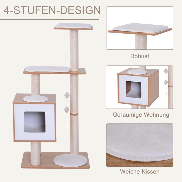 Кігтеточка PawHut для котів з лежаком, інтерактивною іграшкою та сизалевим покриттям, 71.5 x 49.5 x 120 см