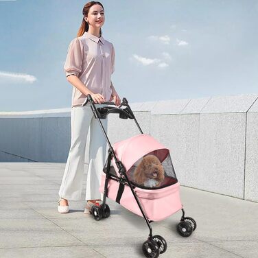 Складаний візок для тварин, 4 колеса, для собак/кішок, цуценят, 50 x 70 x 95 см (Рожевий)