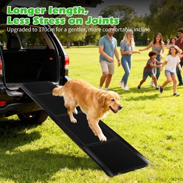 Nobleza Рампа для собак, розкладна, 170 см, антиковзаюча поверхня, для SUV, позашляховиків, вантажівок та сходів, стабільна, для великих та середніх собак до 110 кг