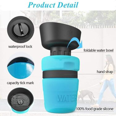 Турботрінка для собак SZRWD, 520 мл: портативна пляшка для води без BPA, для подорожей та прогулянок