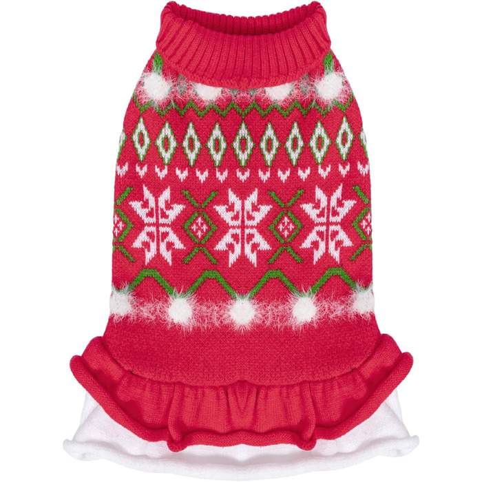 Теплий зимовий одяг для собак CuteBone: рожевий пуловер з рюшами для маленьких та середніх собак, з отвором для повідка, DS85L-DE L